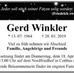 Traueranzeige Gerd Winkler