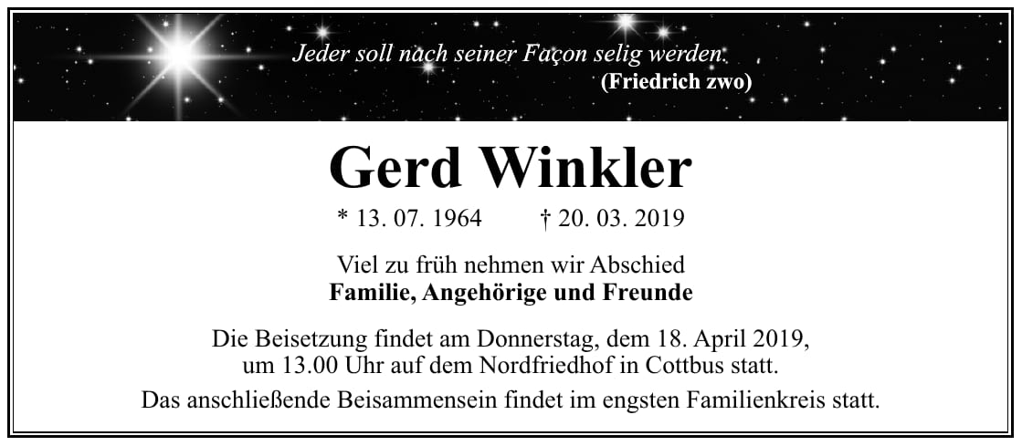 Traueranzeige Gerd Winkler