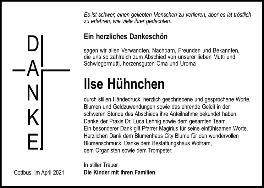 Danksagung Ilse Hühnchen