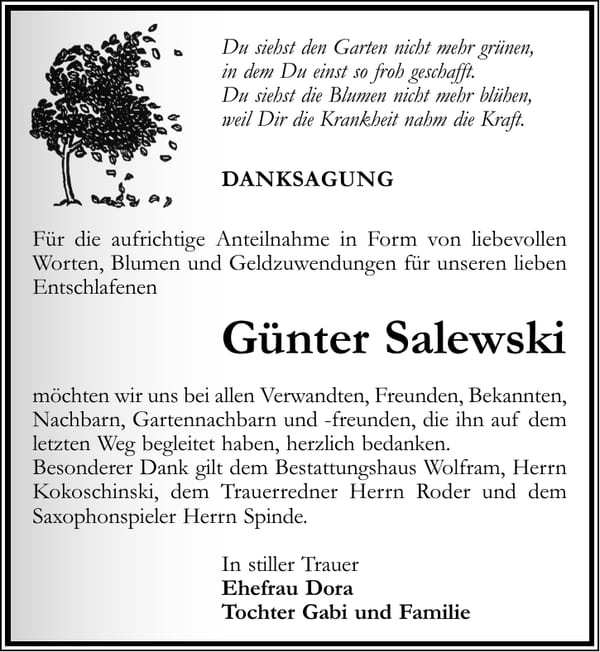 Danksagung Günter Salewski