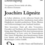 Danksagung Joachim Lüpnitz