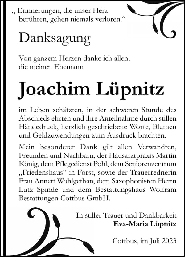 Danksagung Joachim Lüpnitz