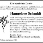 Danksagung Hannelore Schmidt