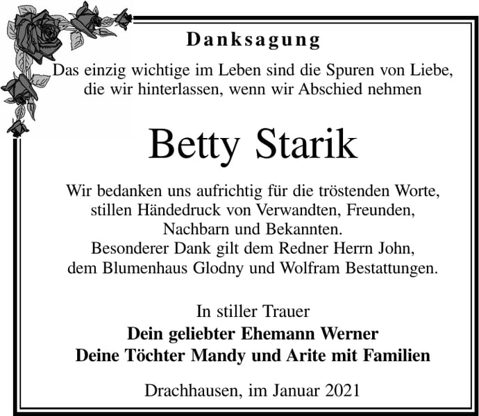 Danksagung Betty Starik