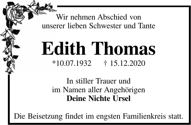 Traueranzeige Edith Thomas