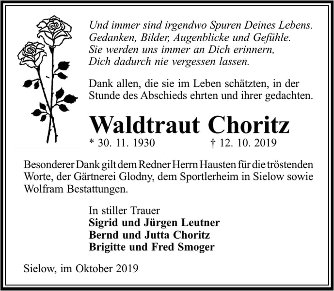 Danksagung Waldtraut Choritz