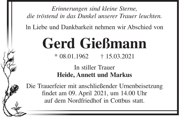 Traueranzeige Gerd Gießmann