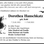 Traueranzeige Dorothea Hanschkatz, geb. Kohl
