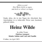 Danksagung Heinz Wilde