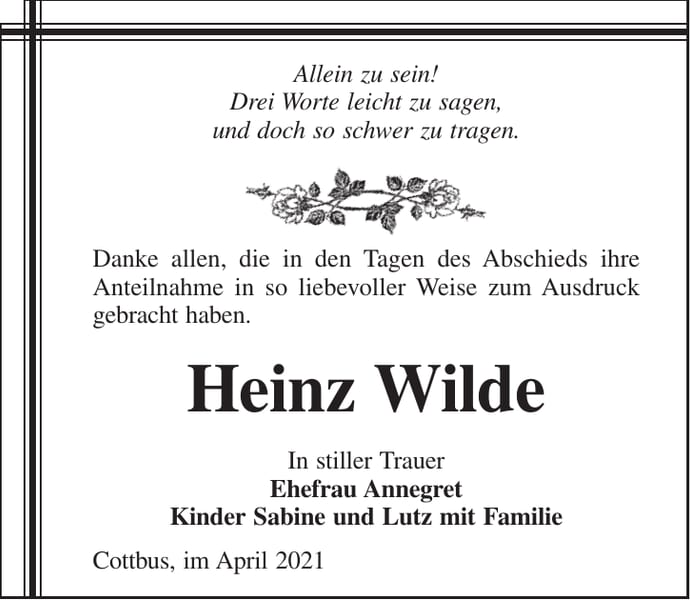 Danksagung Heinz Wilde