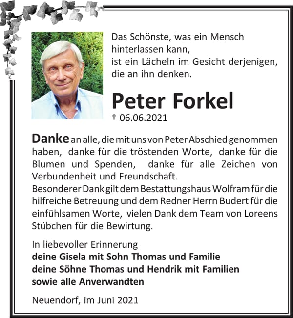 Danksagung Peter Forkel