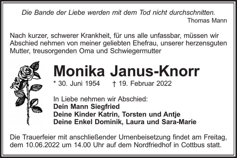 Traueranzeige Monika Janus-Knorr