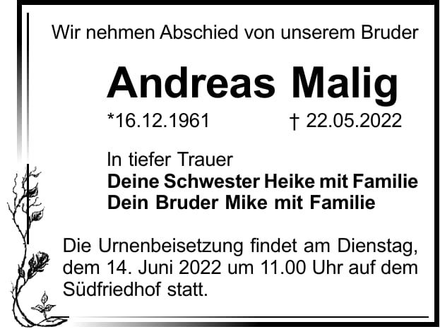 Traueranzeige Andreas Malig