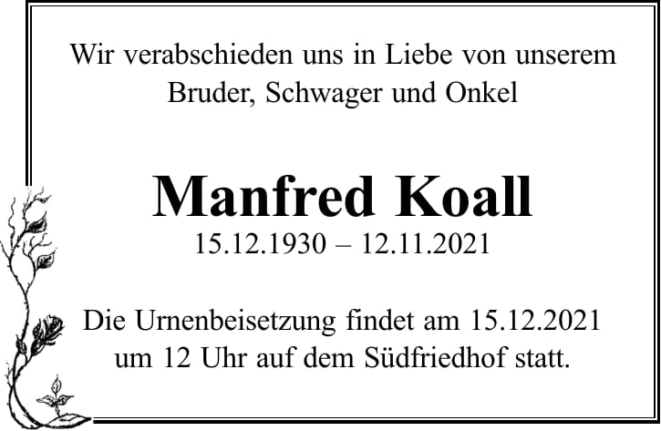 Traueranzeige Manfred Koall