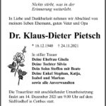 Traueranzeige Dr. Klaus-Dieter Pietsch