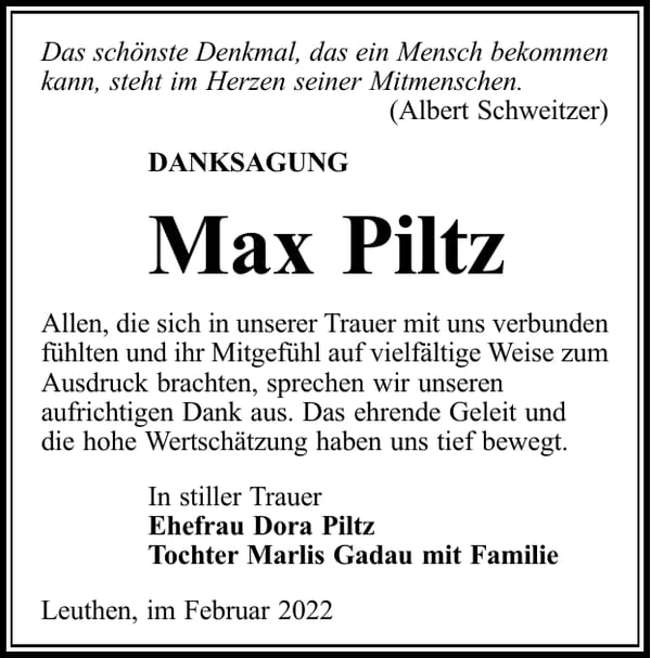 Danksagung Max Piltz