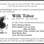 Traueranzeige Willi Tabor