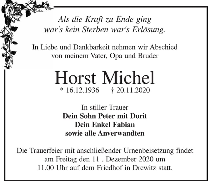 Traueranzeige Horst Michel