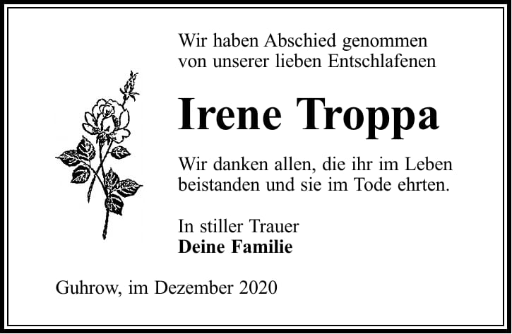 Danksagung Irene Troppa