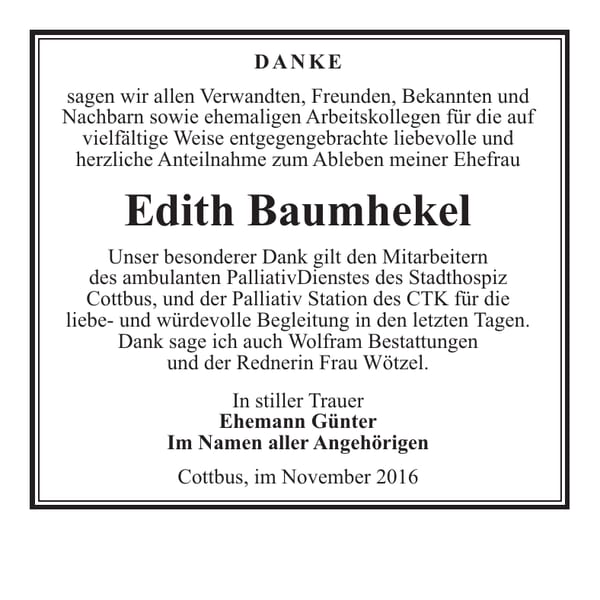 Danksagung Edith Baumhekel