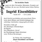 Danksagung Ingrid Eisenblätter