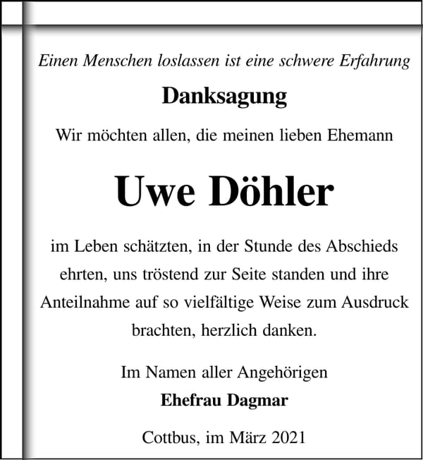 Danksagung Uwe Döhler