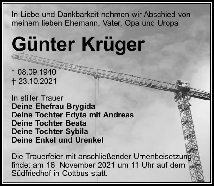 Traueranzeige Günter Krüger
