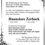 Traueranzeige Hannelore Zerback