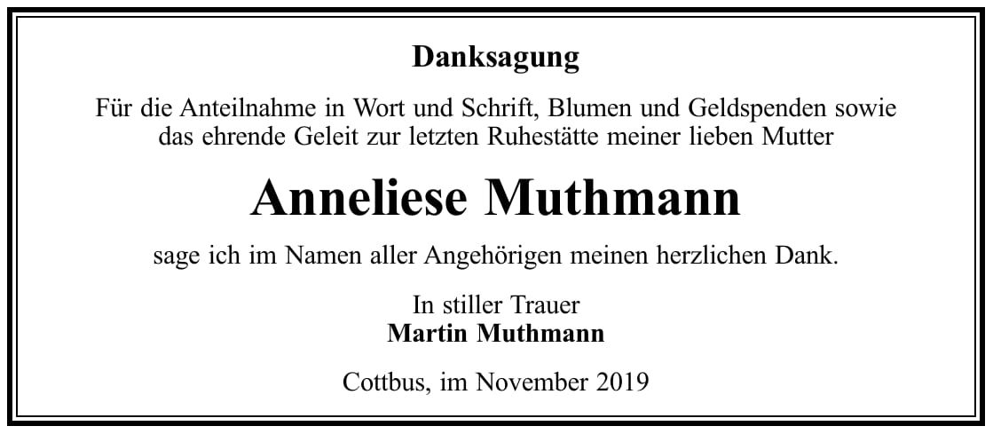 Danksagung Anneliese Muthmann