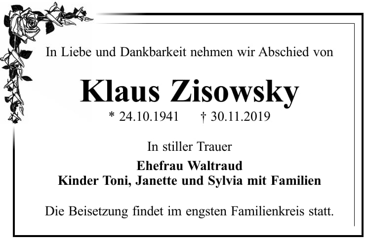 Traueranzeige Klaus Zisowsky