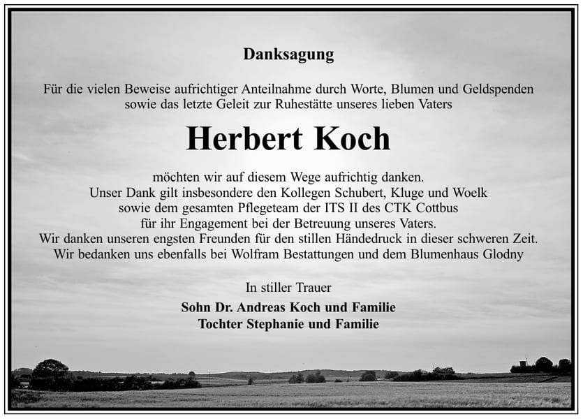 Danksagung Herbert Koch