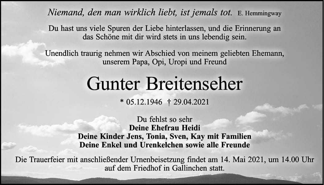 Traueranzeige Gunter Breitenseher