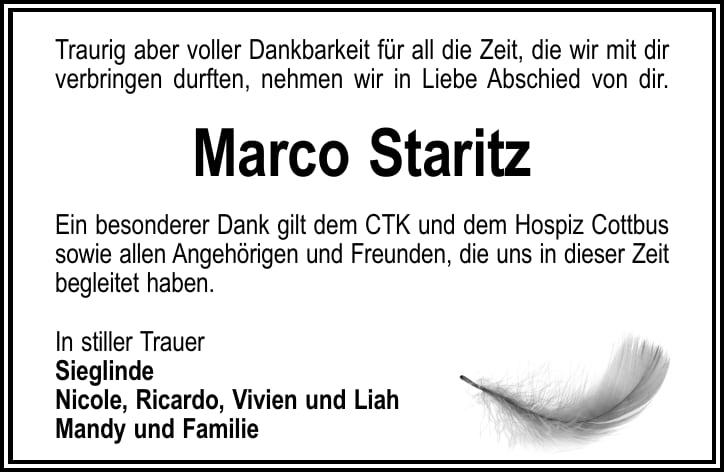 Traueranzeige Marco Staritz