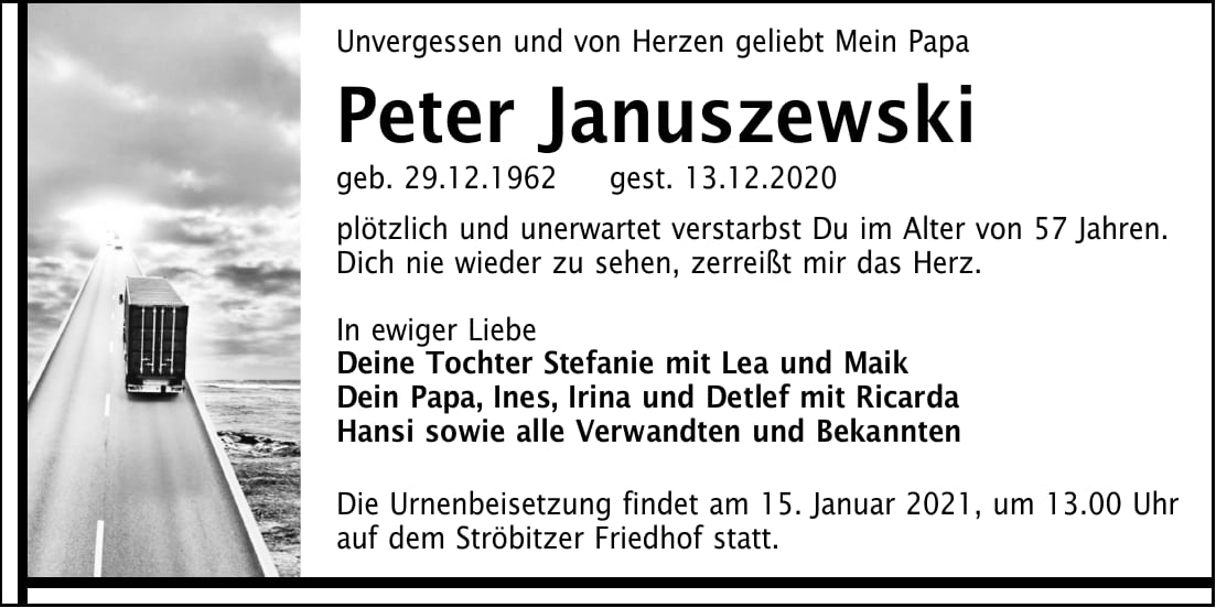 Traueranzeige Peter Januszewski