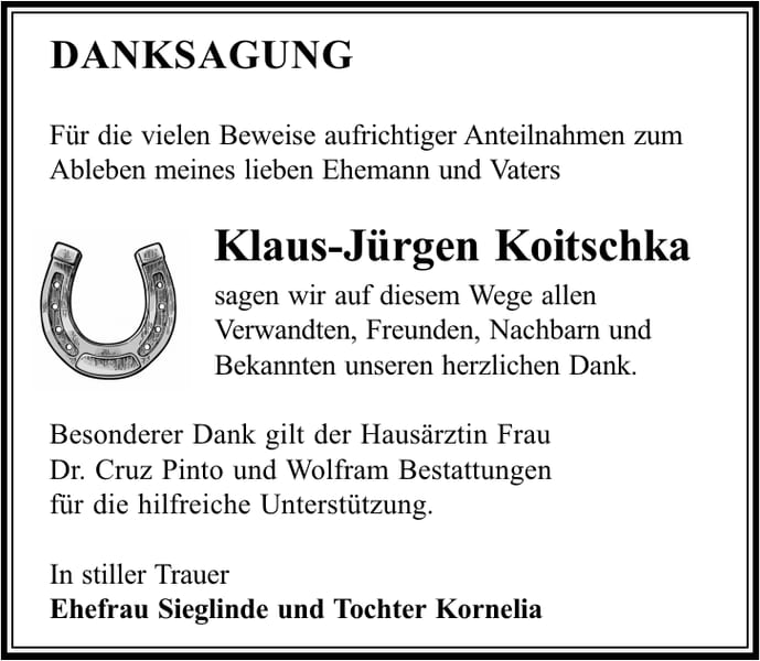 Danksagung Klaus-Jürgen Koitschka