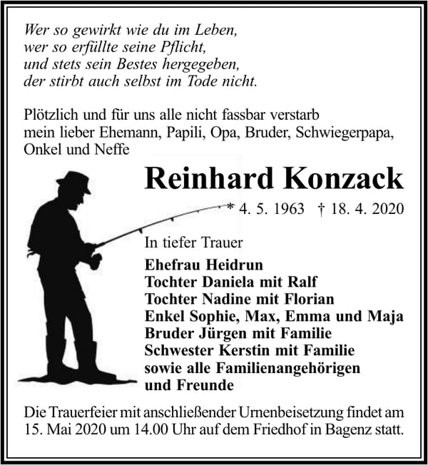Traueranzeige Reinhard Konzack