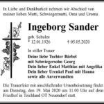 Traueranzeige Ingeborg Sander, geb. Schulze