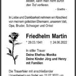 Traueranzeige Friedhelm Martin
