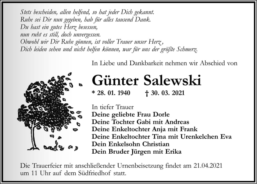 Traueranzeige Günter Salewski
