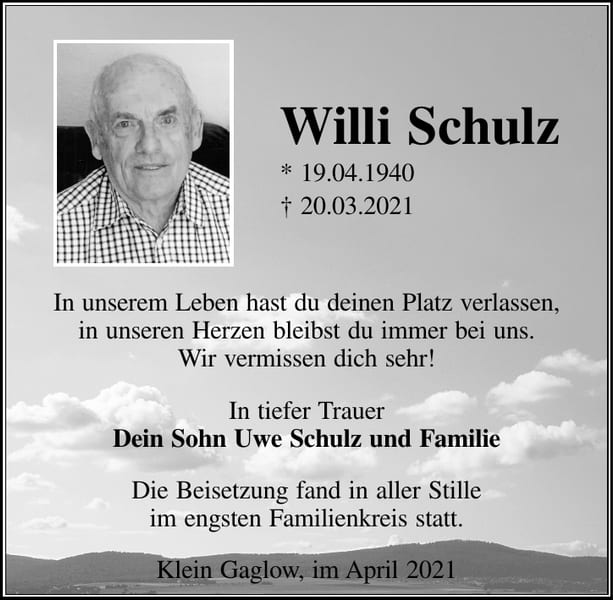 Traueranzeige Willi Schulz