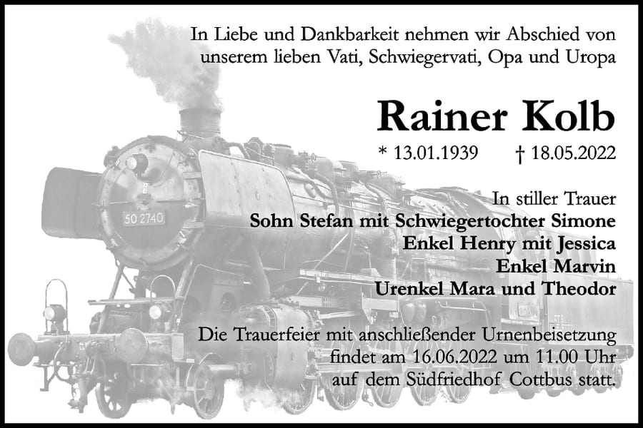 Traueranzeige Rainer Kolb