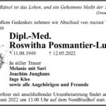 Traueranzeige Dipl.-Med. Roswitha Posmantier-Ludwig