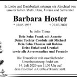 Traueranzeige Barbara Hoster