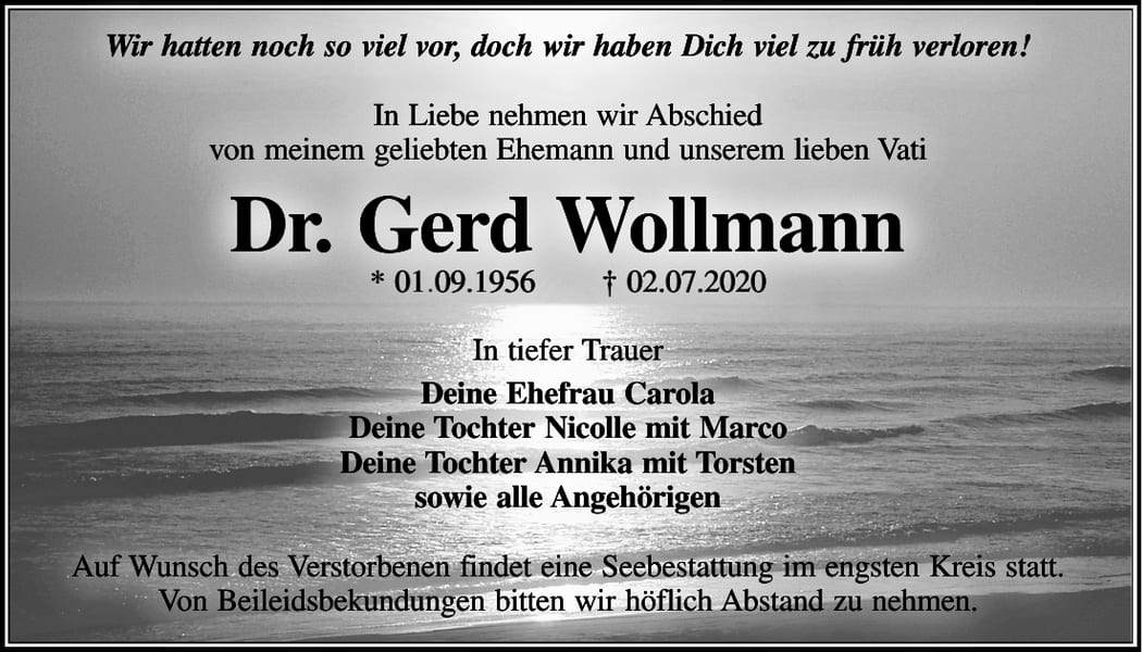 Traueranzeige Dr. Gerd Wollmann