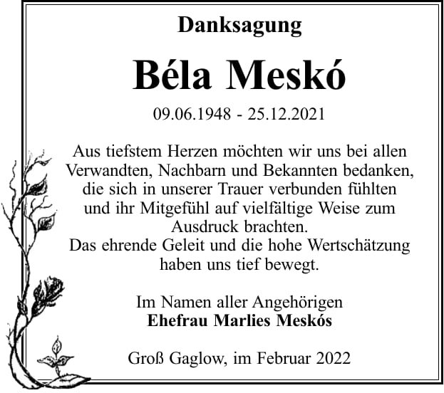Danksagung Béla Meskó