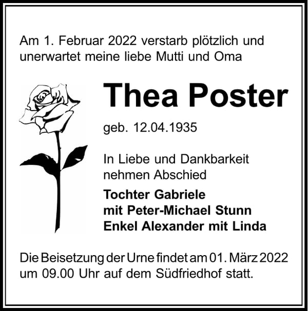 Traueranzeige Thea Poster