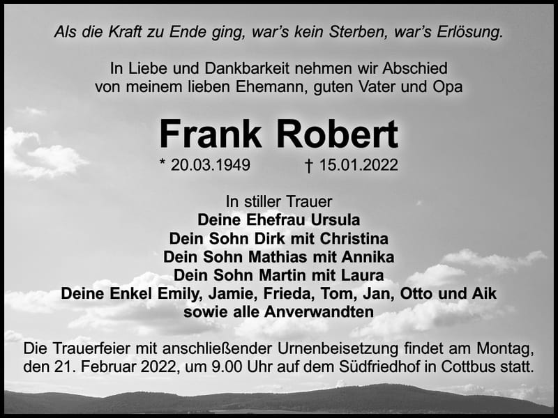 Traueranzeige Frank Robert