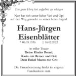 Traueranzeige Hans-Jürgen Eisenblätter