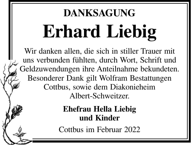 Danksagung Erhard Liebig