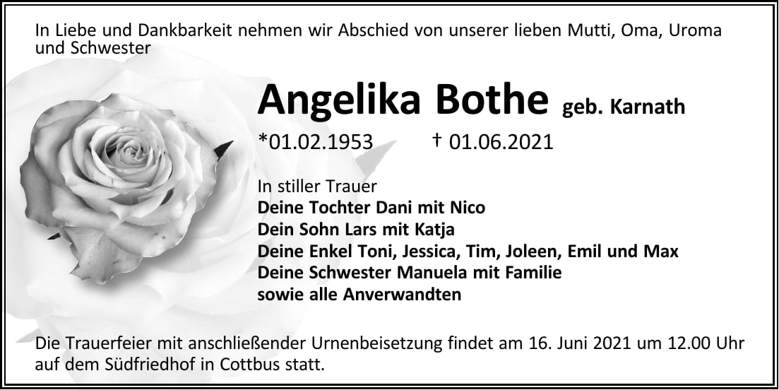 Traueranzeige Angelika Bothe, geb. Karnath
